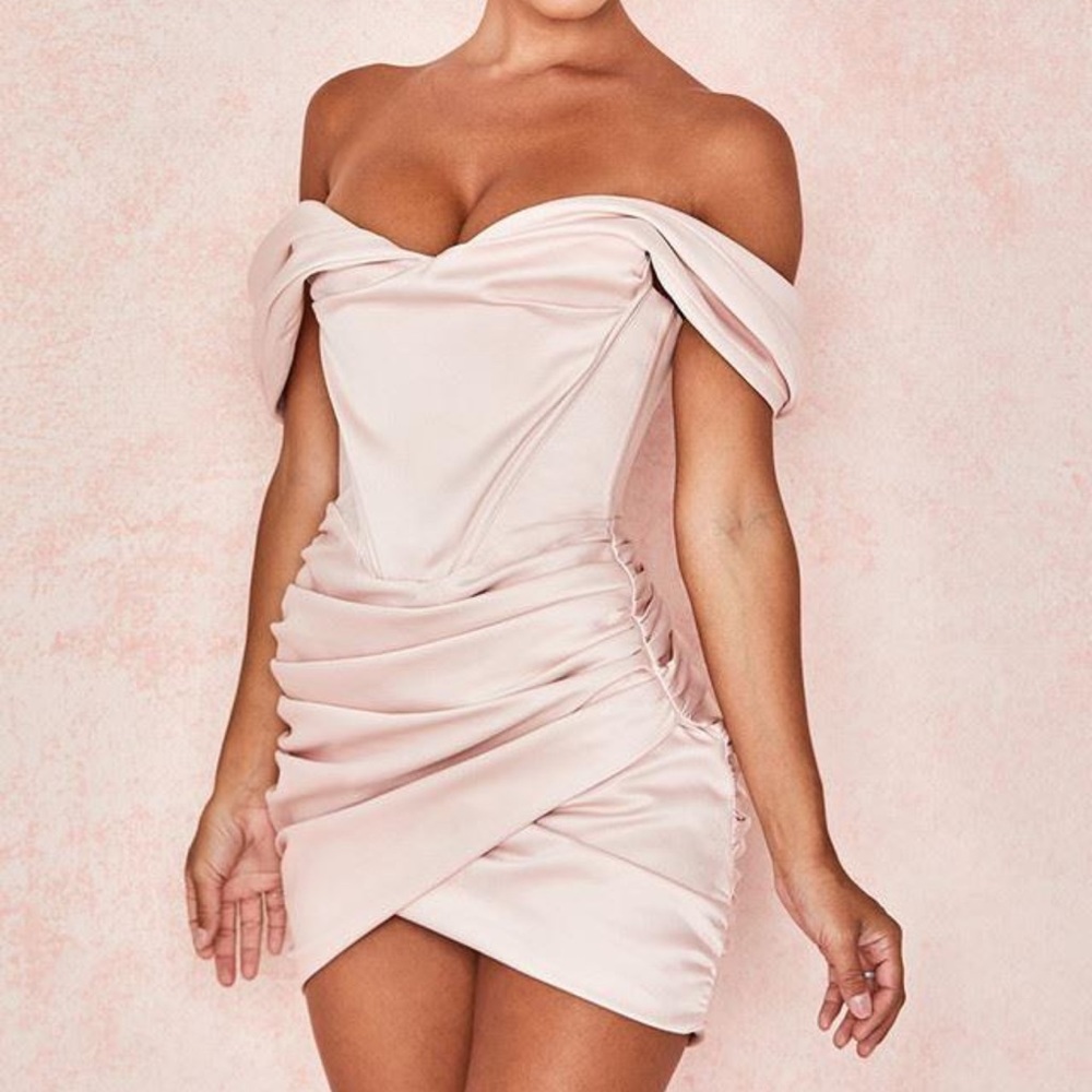 New! Suzanne Off-Shoulder Mini Dress - Pink size S
